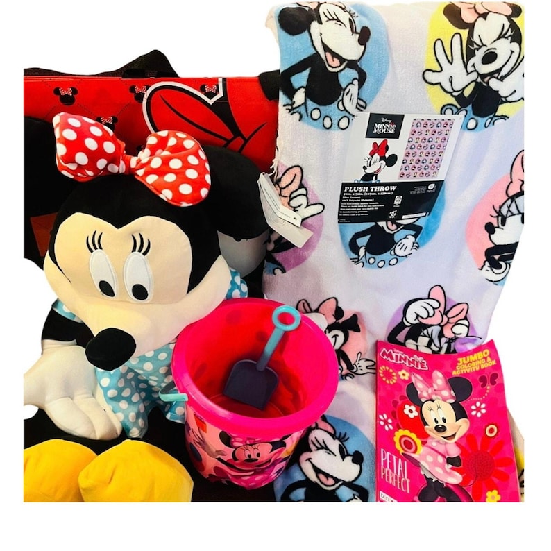 Minnie mouse sand bucket 50 x 70 soft adorable throw large mini pillow plush image 1