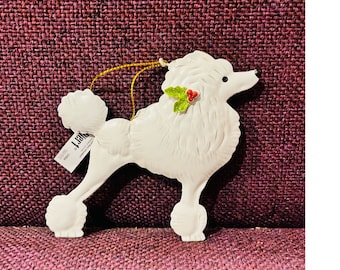 Pier one Poodle Metal ornament with a mistletoe on ear