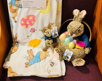 Peter Rabbit adorable bundle includes a 50 x 70 throw includes matching basket