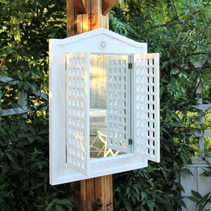 White Garden Mirror Shutter Outdoor Indoor Wooden Decorative wall feature image 1