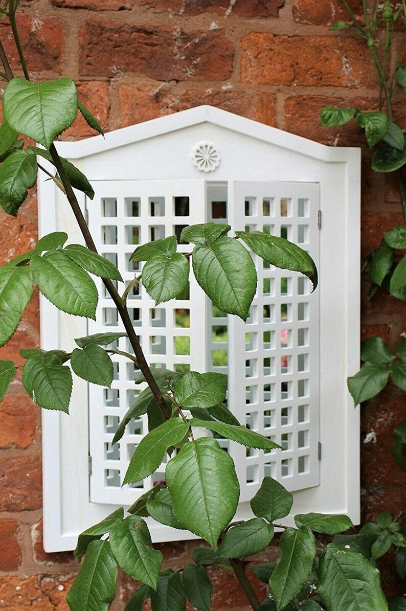 White Garden Mirror Shutter Outdoor Indoor Wooden Decorative wall feature image 4