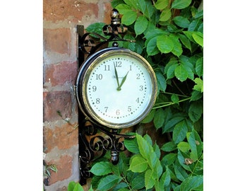 Outdoor Garden wall Station Clock & Temperature with Bracket, swivels 21cm face