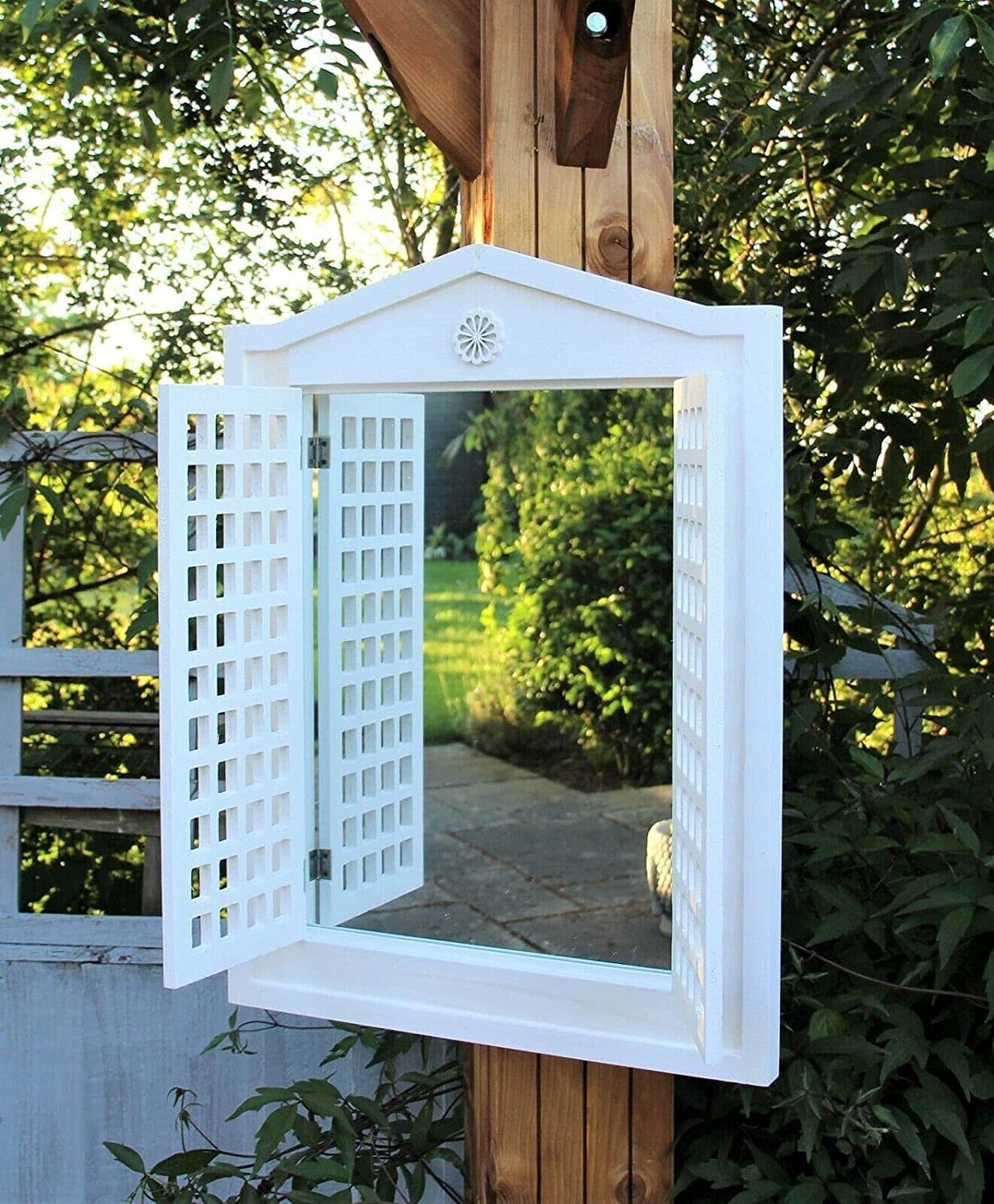 White Garden Mirror Shutter Outdoor Indoor Wooden Decorative Etsy UK