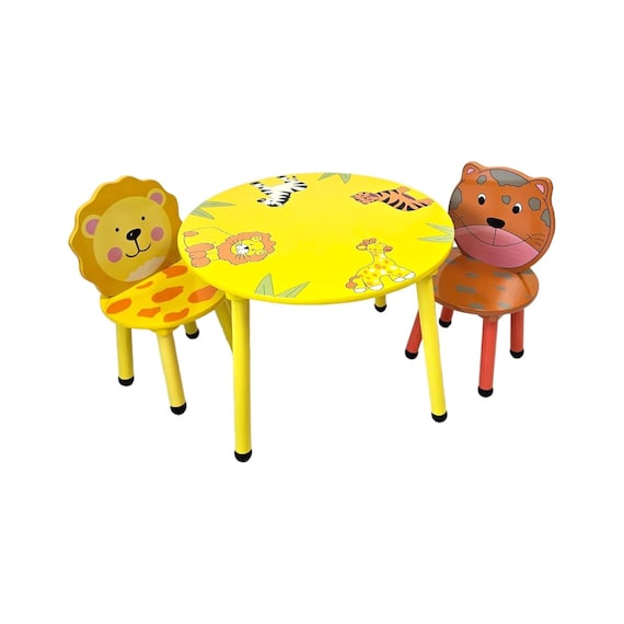 Childrens Wooden Table and Chair Set Animal Safari Sturdy Preschool Kids Furniture Activity Etsy UK