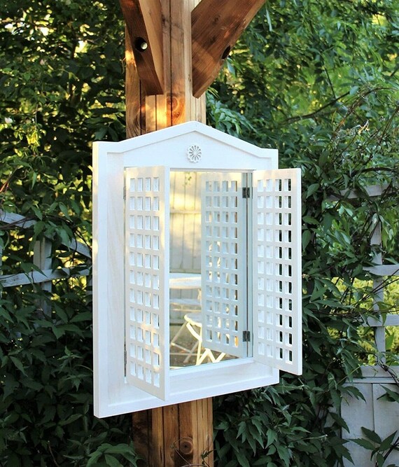 White Garden Mirror Shutter Outdoor Indoor Wooden Decorative Etsy UK