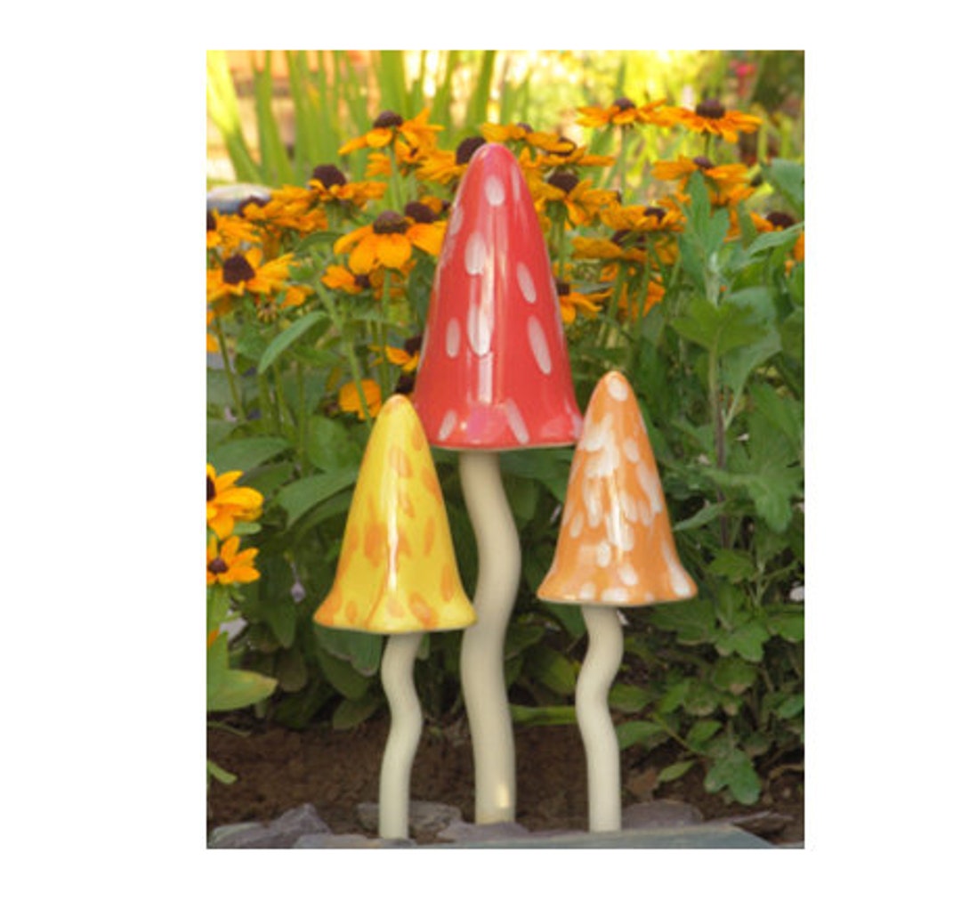 Ceramic Twinkling Toadstools Garden Ornaments Gift Etsy UK