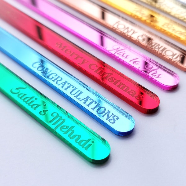 Customised Mirror Acrylic Cakesicle Sticks, Personalised Engraved Mirror Popsicle Sticks, Bespoke Lollipop Sticks, Ice Cream Sticks, Name