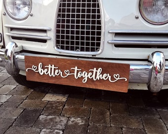 Hochzeitsauto benutzerdefinierte Platte, Auto Schild für frisch verheiratetes Paar, Hochzeitsbeschilderung, hölzerne Acrylbeschilderung, Herzstückdekoration, kirchliche Hochzeit