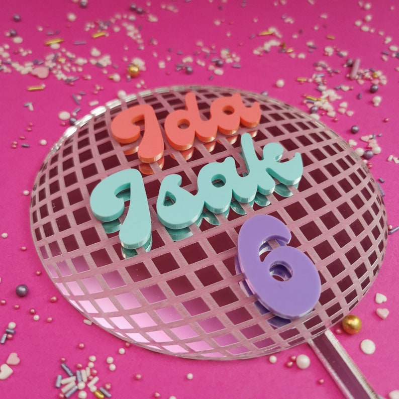 Disco Ball 'Happy Birthday' Cake Topper Set With Cupcake Picks - Glitter Party Decorations