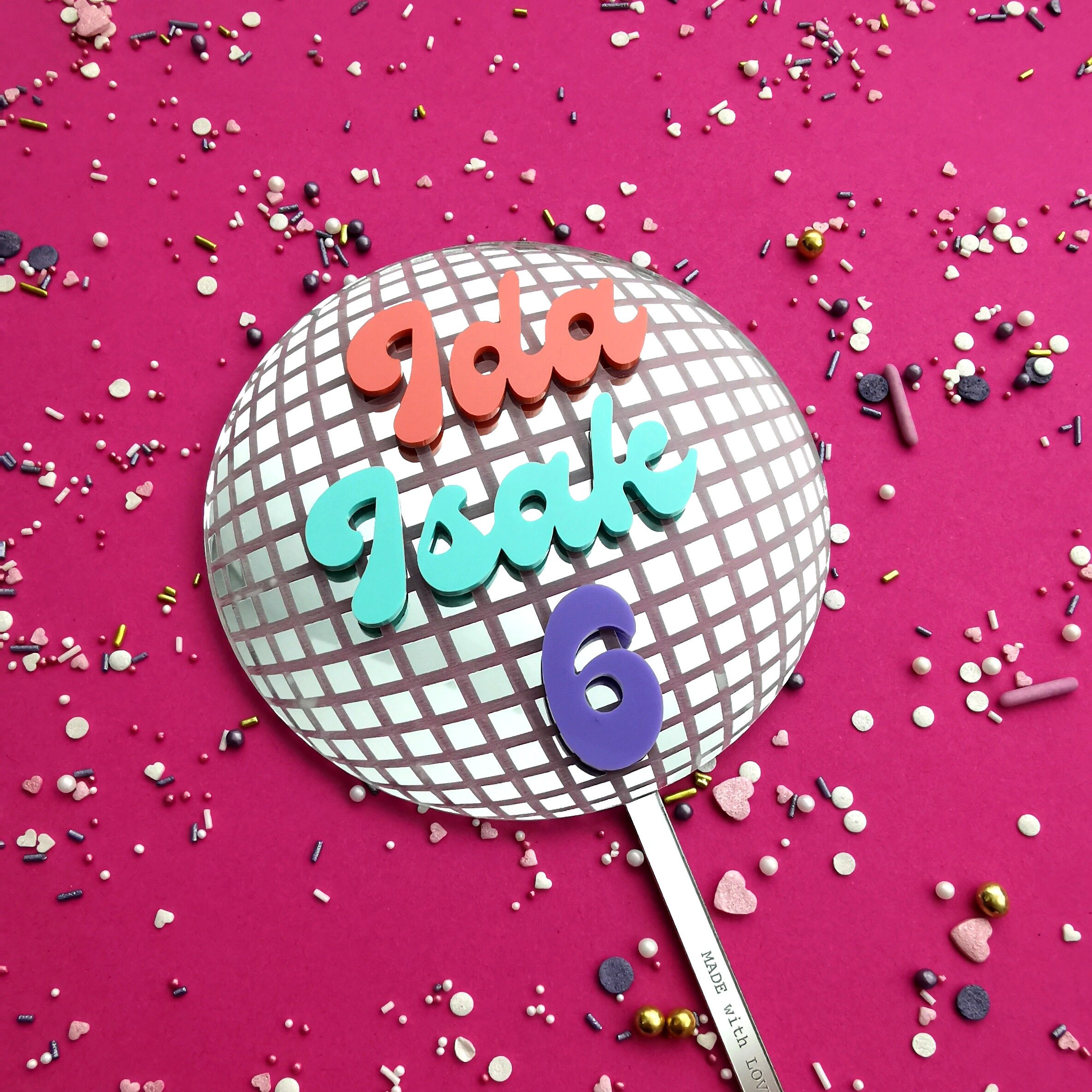 Disco Ball Cake Topper, 80's Cake Topper, Acrylic Ball Topper, Happy