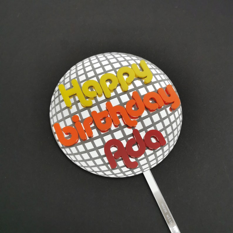 Disco Ball Cake Topper, 80's Cake Topper, Acrylic Ball Topper, Happy
