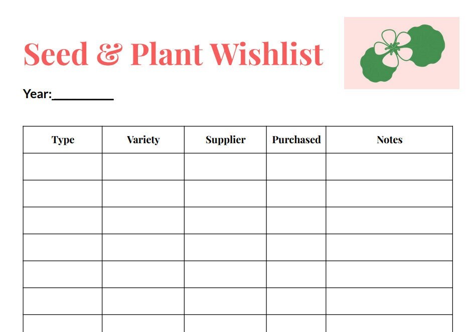 Seed &amp; Plant Wishlist - Digital Download PDF - Etsy