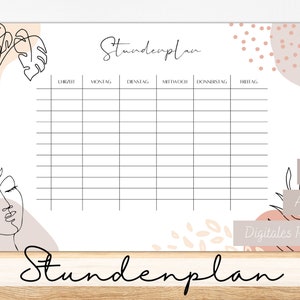 Printable timetable | A4 & A5 | PDF as digital download | German