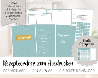 DIY Rezepteordner zum Ausdrucken | Gestalte dein persönliches Kochbuch inkl. Rezeptkarten | PDF-Vorlage als Download | A4 & A5 | Deutsch
