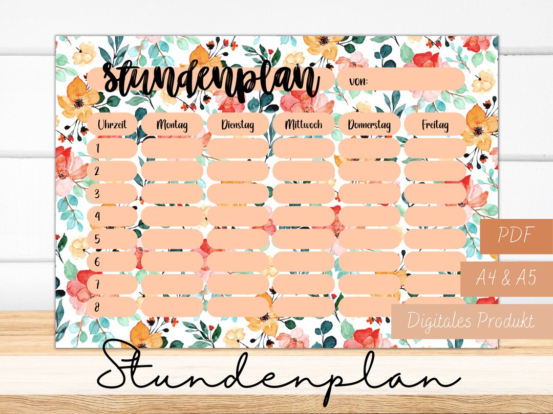 Stundenplan Zum Ausdrucken A4 & A5 PDF Als Digitaler - Etsy UK