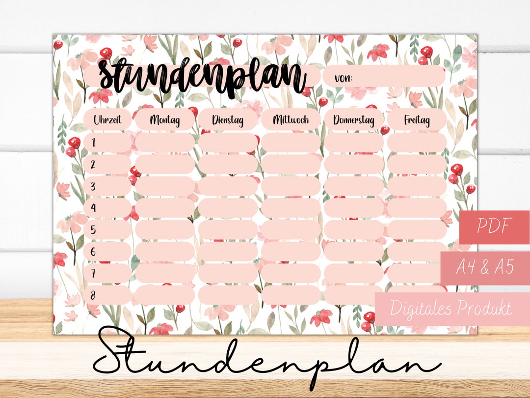 Timetable to Print A4 & A5 PDF as Digital Download German 8 School ...