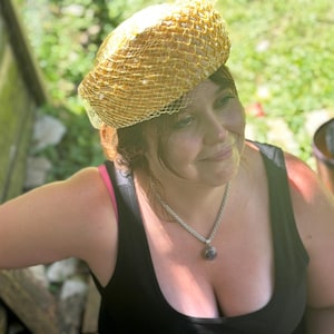 Vintage 1960's Yellow Pillbox Straw Hat by Michelle
