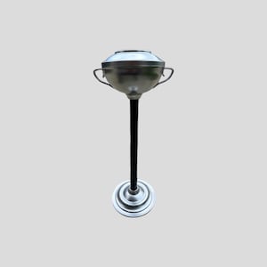 Vintage MCM floor ashtray / chrome / gloss black / repaired/ 1950s