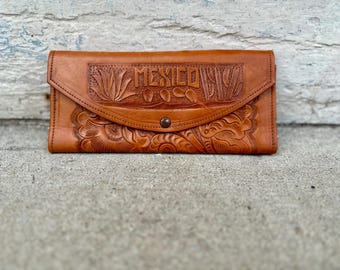 Vintage Leather "Mexico" Wallet Tooled Clutch