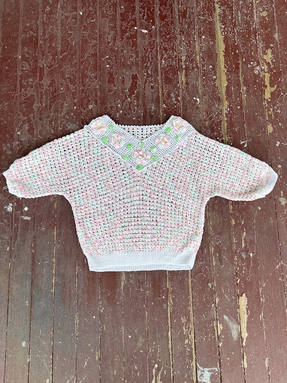 Hand knit pastel multi colored sweater / vintage f