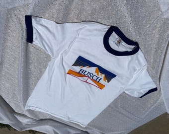 Vintage Busch Ringer T-Shirt / single stitch / 1980s / Label Size Extra Large