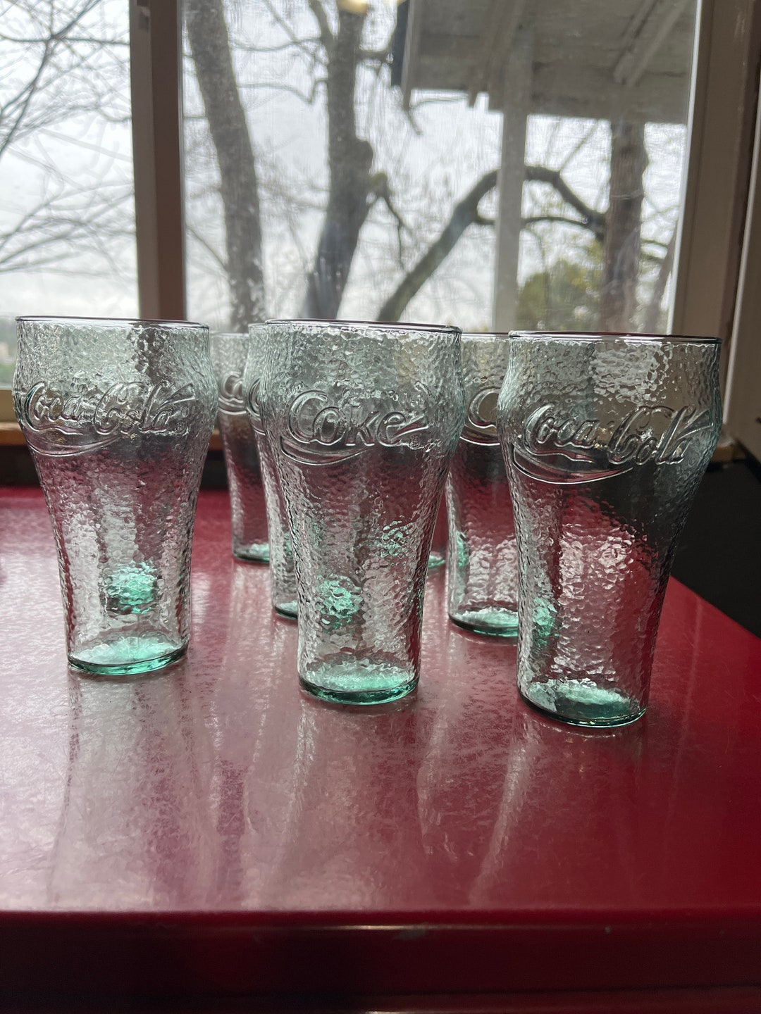Set of 8 Vintage Coca Cola Green Soda Glasses Etsy
