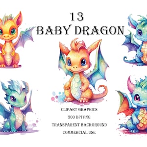 Baby Dragon Watercolor Clipart Set,Cute Creatures,PNG Sublimation Prints, Instant Download, Free Commercial Use,Scrapbooking,PNG Transparent