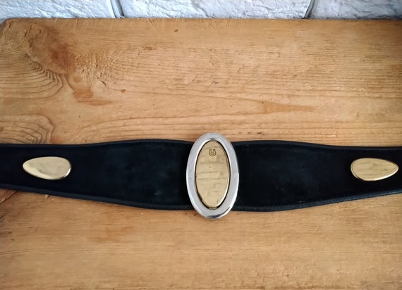 Vintage black suede Etienne Aigner belt, Logo bel… - image 6