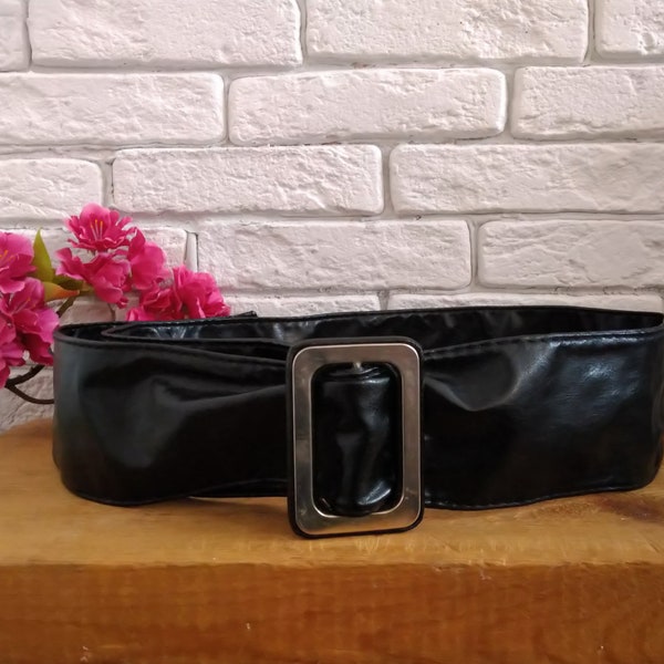 Vintage black cinch soft leather belt for women, Vegan leather belt, Leather black belt, Cinch belt.