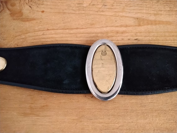 Vintage black suede Etienne Aigner belt, Logo bel… - image 7