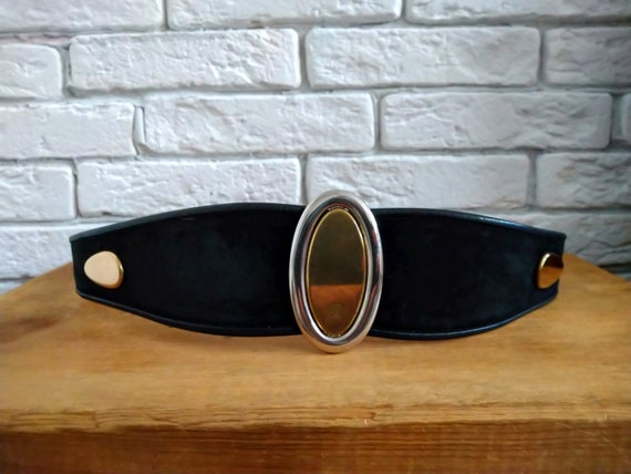Vintage black suede Etienne Aigner belt, Logo bel… - image 1
