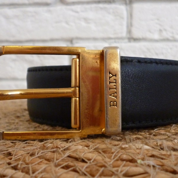 Vintage Bally dress belt in black Leather, Bally belt, Made in Italy, Fits 35"- 39"