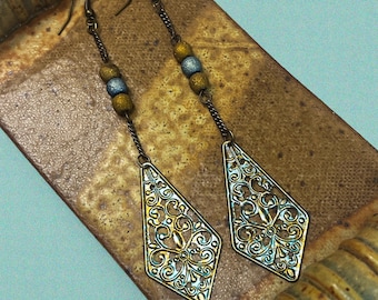 Antik Messing filigrane Ohrringe | Boho Ohrringe | Türkis Patina Schmuck | Handarbeit von Electro Eclectic