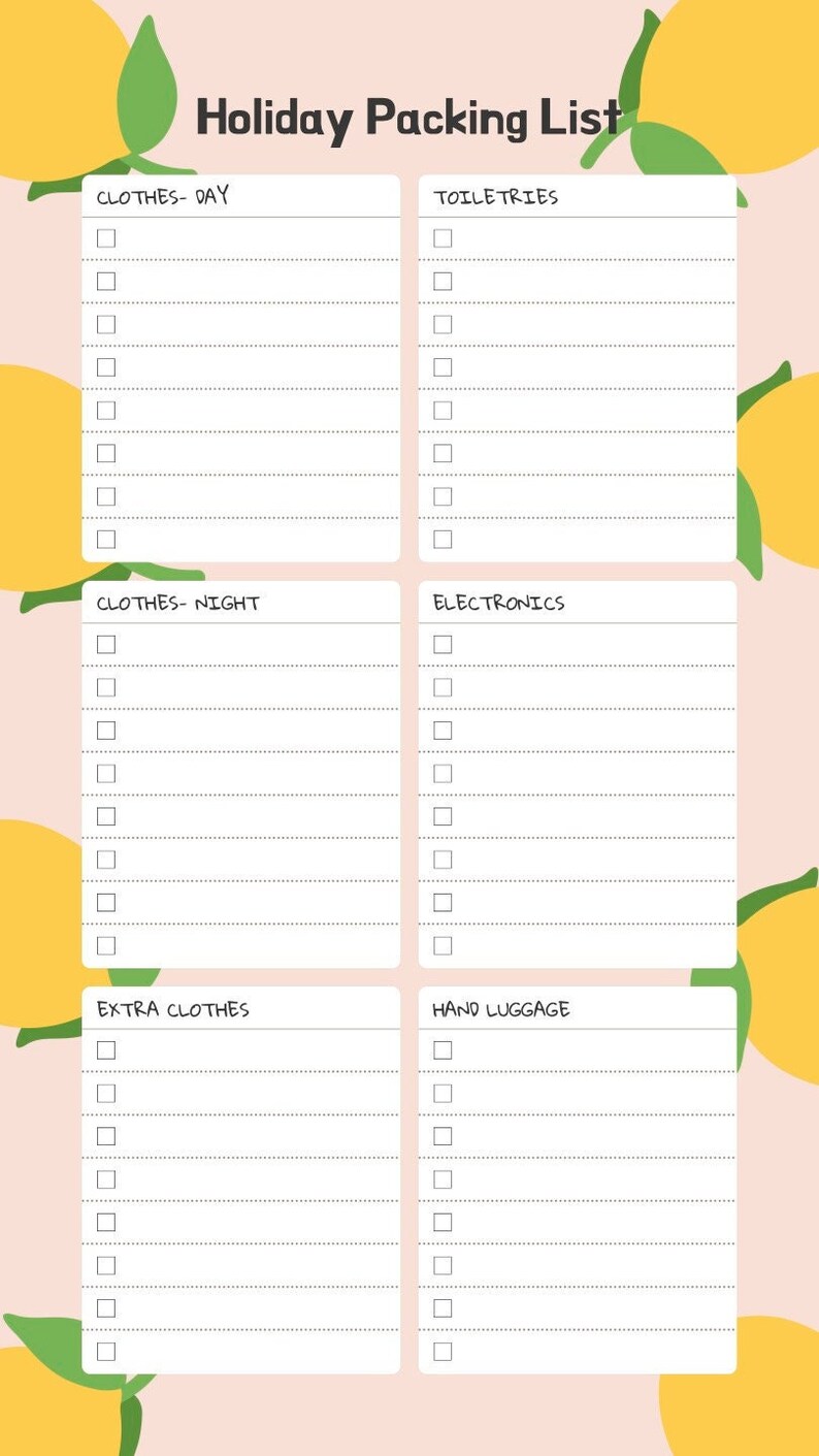 Holiday Packing List, Downloadable List Maker - Etsy