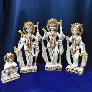 Lord Ramdarbar Marble Dust Idol Set -12 Inches Ram Darbar Statue - Ram,Laxman,Sita,Hanuman Ji Murti For Temple,Pooja & Home -Hindu God Idol