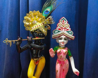 Handmade Marble Radha Krishna Idol | Iskcon Krishna Deity | Hindu God Statue | Home Temple Decor Murti | Spiritual Gift | Housewarming Gift