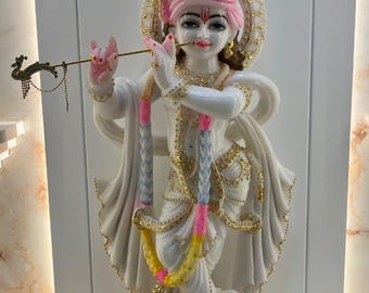 A++ Lord Krishna Marble Idol, Handmade Krishna Deity, Mothers Day Gift, Home Temple Decor, Spiritual & Protective Gift, Living Room Decor