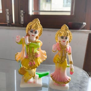 Radha Krishna Marble Statue 6 Inch Handmade Idol, Hindu God Krishna Radha Murti, Spiritual Home Decor, Indian Religious Gift, Temple Décor