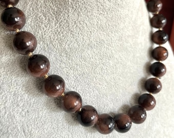 Classic vintage brown large plastic beads knotted choker necklace with extension. Necklace for a woman or unisex. Gift for her. Gift unisex.