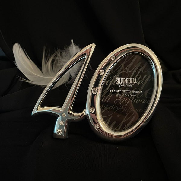 40 th birthday or anniversary metal photo frame with diamante decoration, from English gift company Shudehill. Lovely vintage gift unisex