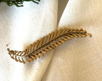 Vintage Gold Tone Mimosa Leaf Brooch, 80s Style