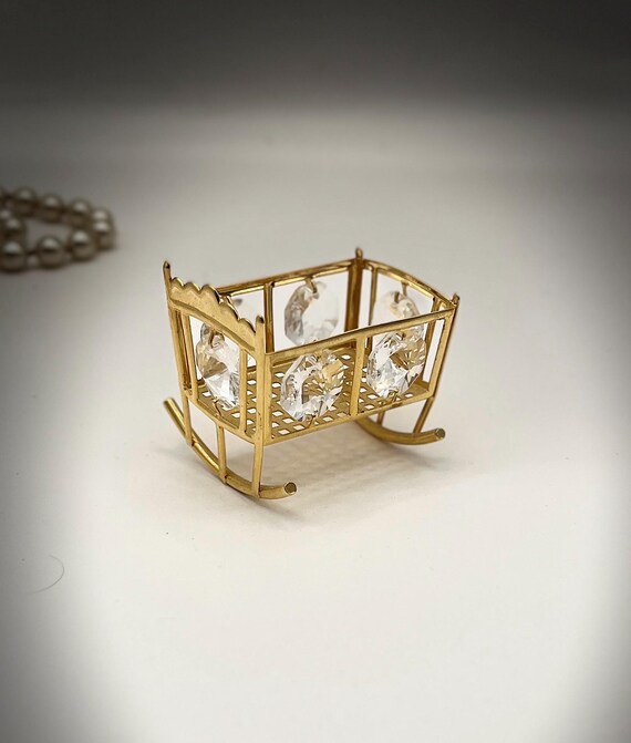 Unusual Cradle Shape Gold Metal and Crystals Ring Dish/jewellery