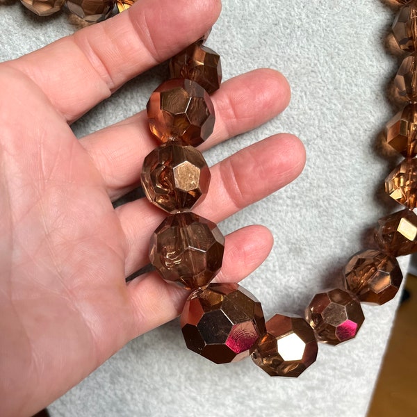 Impressive Large Brown Facet Cut Gradual by Size Glass Beads Long Vintage Necklace for a Woman. Gift for Her.