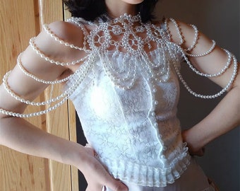 Baroque Pearl Shoulder Necklace,Wedding shoulder necklace,Art deco jewelry Pearl Necklace,Wedding Dress Jewelry