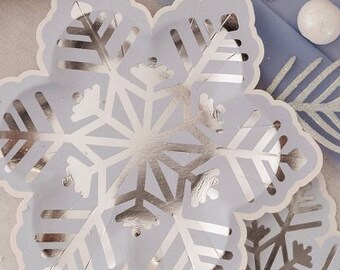 Assiettes Flocons La reine des neiges Frozen Bleu Glacier, Blanc et Argent 23 cm