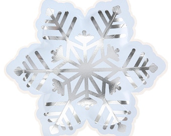 Frozen Snowflake Plates Glacier Blue, White and Silver 23 cm