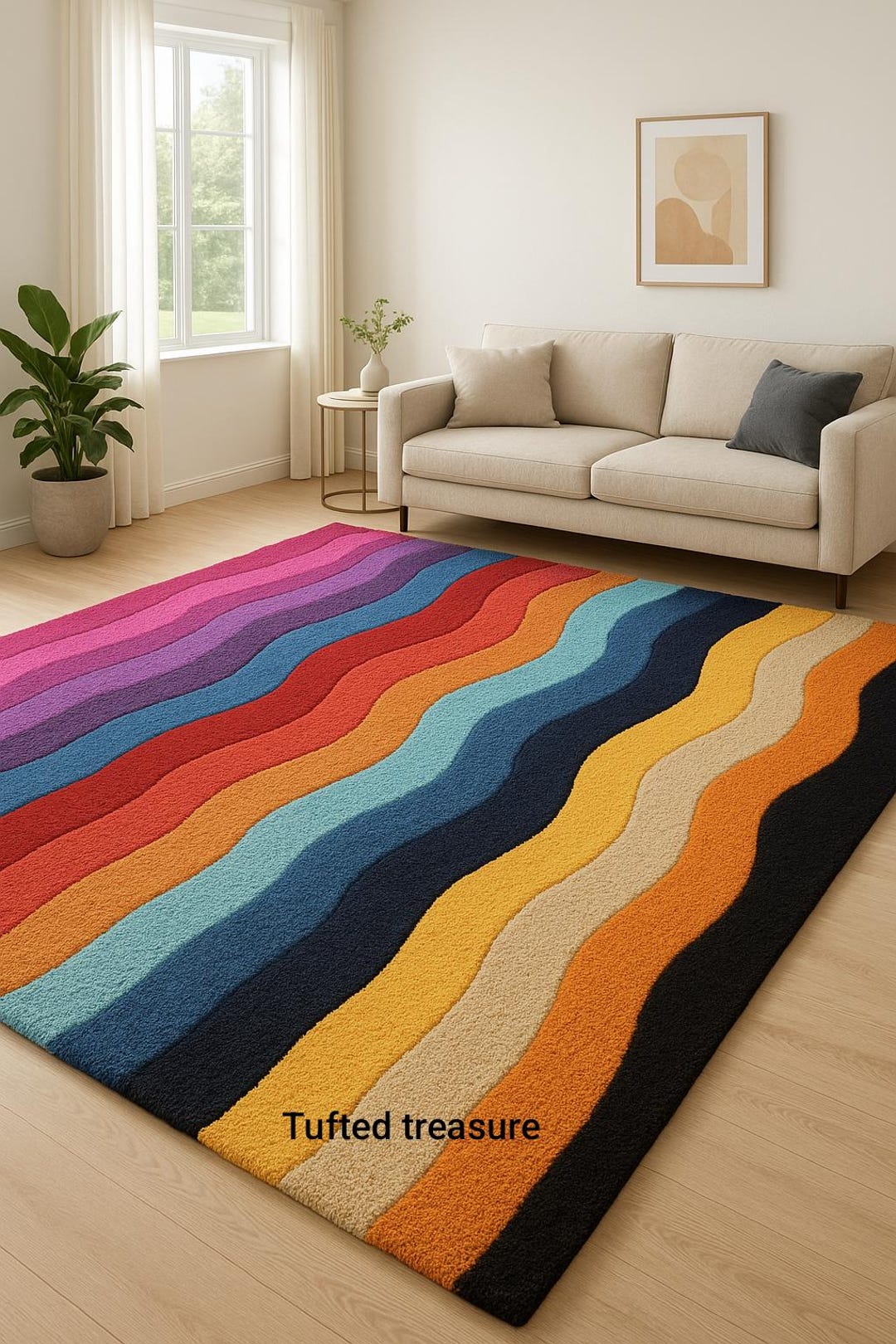Modern Handmade Tufted Rug, Rainbow Stripe Rug in Pink Purple Red Blue ...