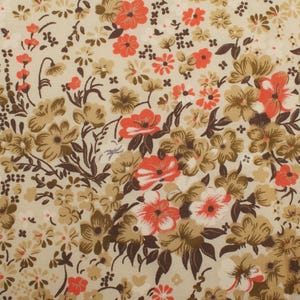 Jaren 70 vintage bloemenkatoen, bloemen beige oranjegroen, woondecoratie, 1,1 yds bij 57&quot;