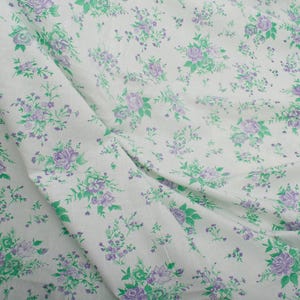 1950s Vintage French cotton Fabric, purple white green small roses, Quilting Sewing Retro BTY