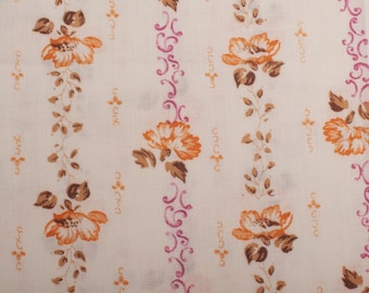 Vintage 1950s Cream Floral Stripe Polyester Cotton Dressmaking Fabric